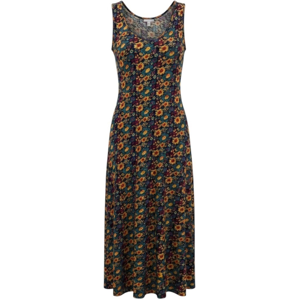 Natural Life Womens XS Floral V-Neck Sleeveless Midi Dress Blue Yellow Orange
